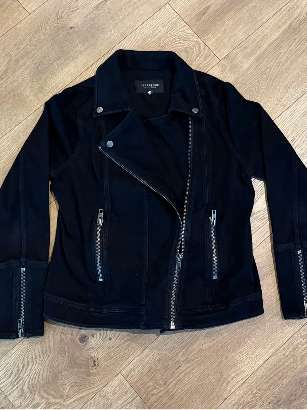 Liverpool LA Woman's Black Biker Moto Jacket Full Zip Long Sleeve Size L